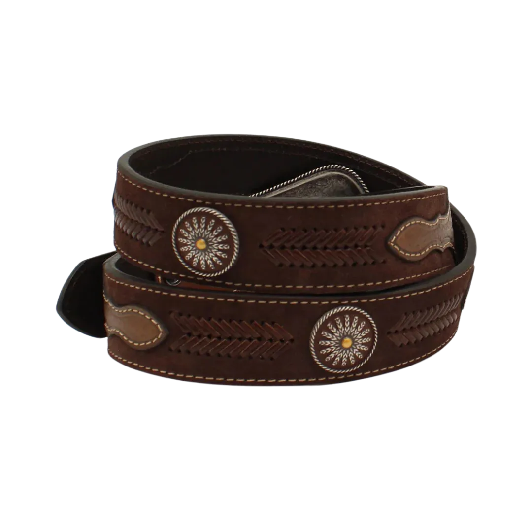 M&f Men's Ariat Basket Weave Tab Round Concho Leather Belt