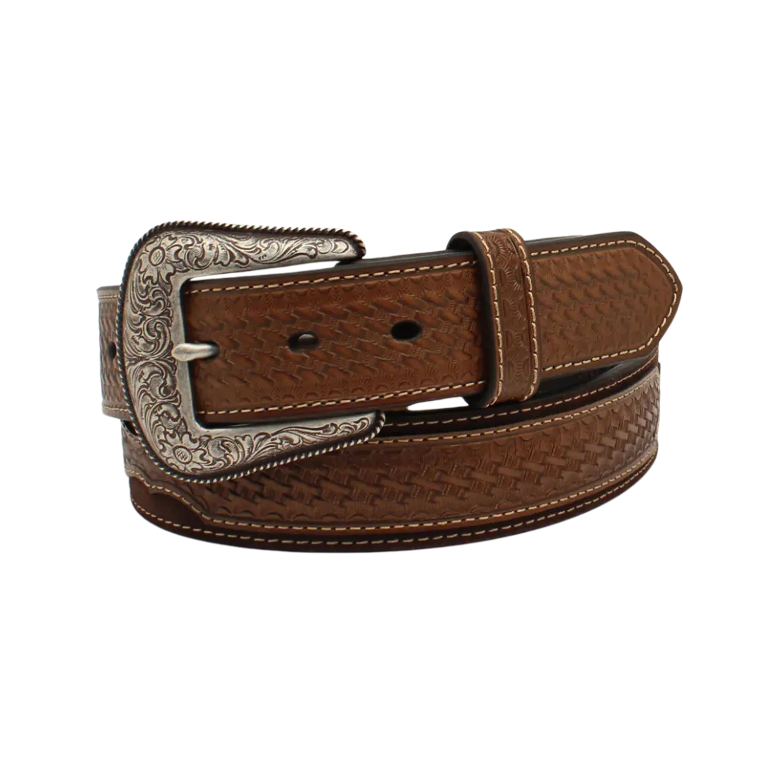 M&f Men's Ariat Basket Weave Tab Round Concho Leather Belt