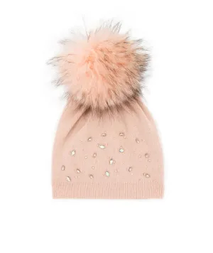 Maniere Mauve Wool Hat With Rhinestones and Mauve Pom