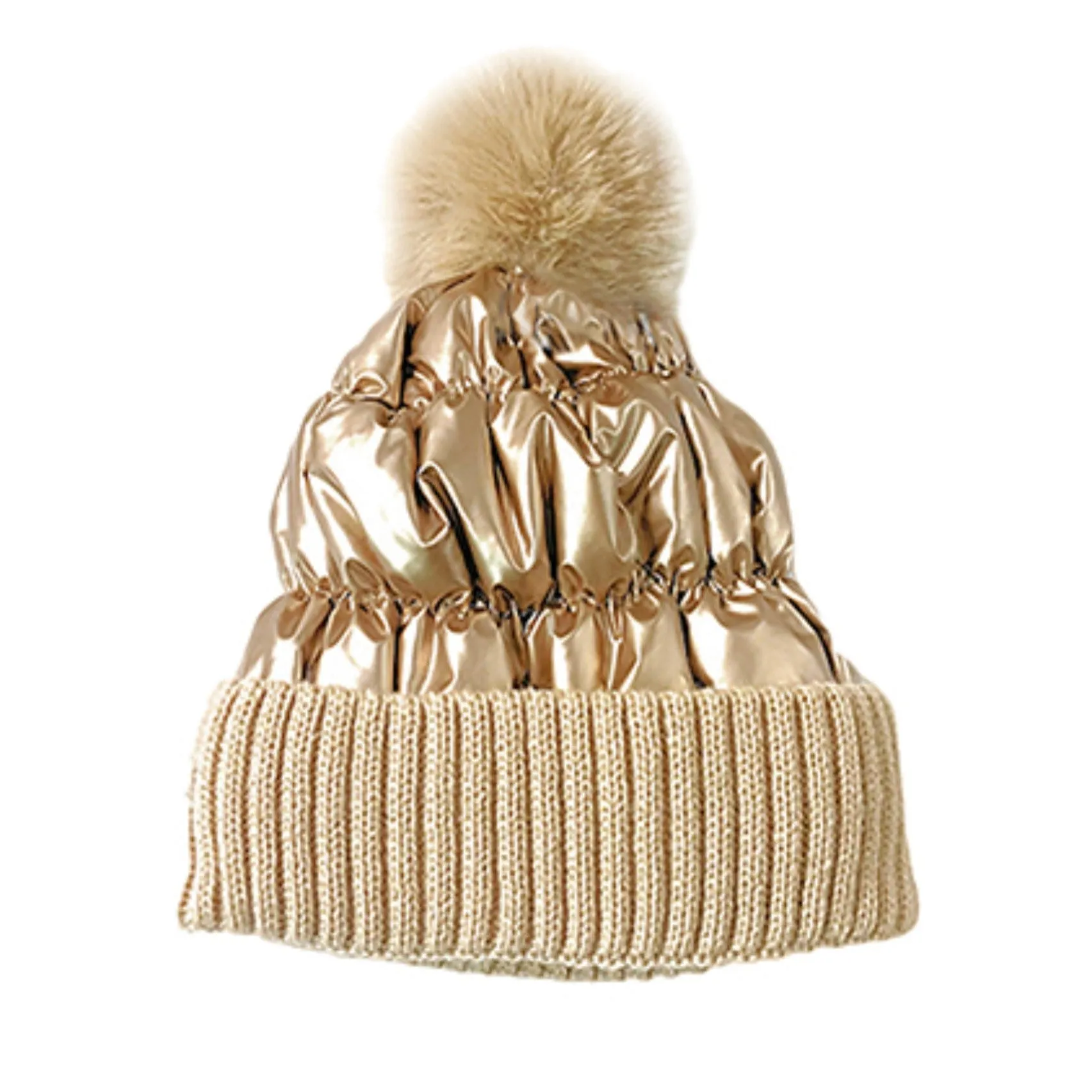 Metallic PomPom Beanie - White, Black, Gold, Silver