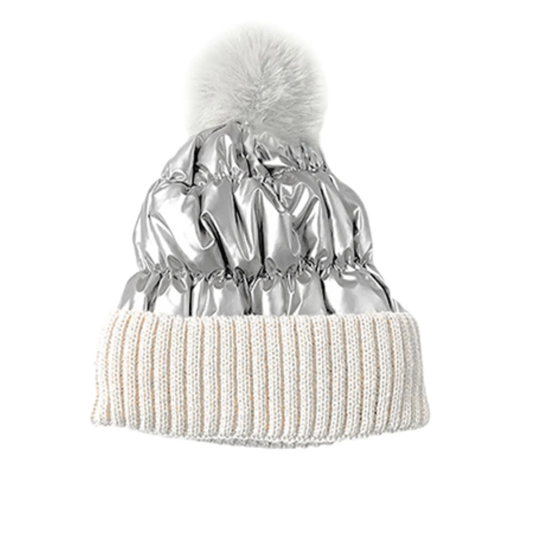 Metallic PomPom Beanie - White, Black, Gold, Silver