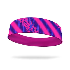 Mixed Animal Print Fashion and Neon Pink Wicking Reversible Headband