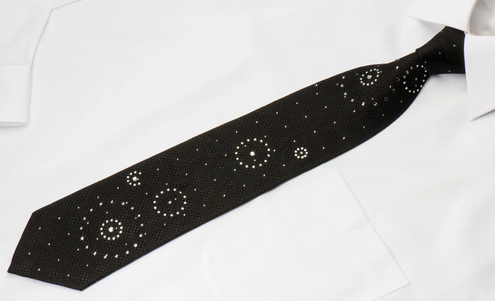 OVO Classic Men's Black Rhinestone Silk Neck Tie With Silver Sparkles