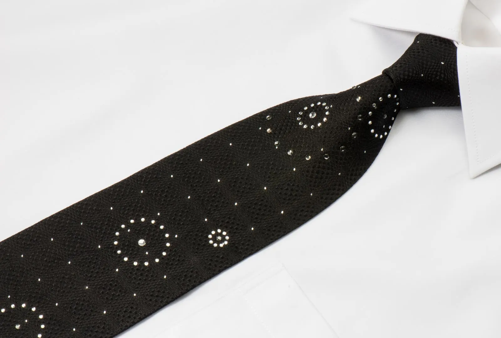 OVO Classic Men's Black Rhinestone Silk Neck Tie With Silver Sparkles