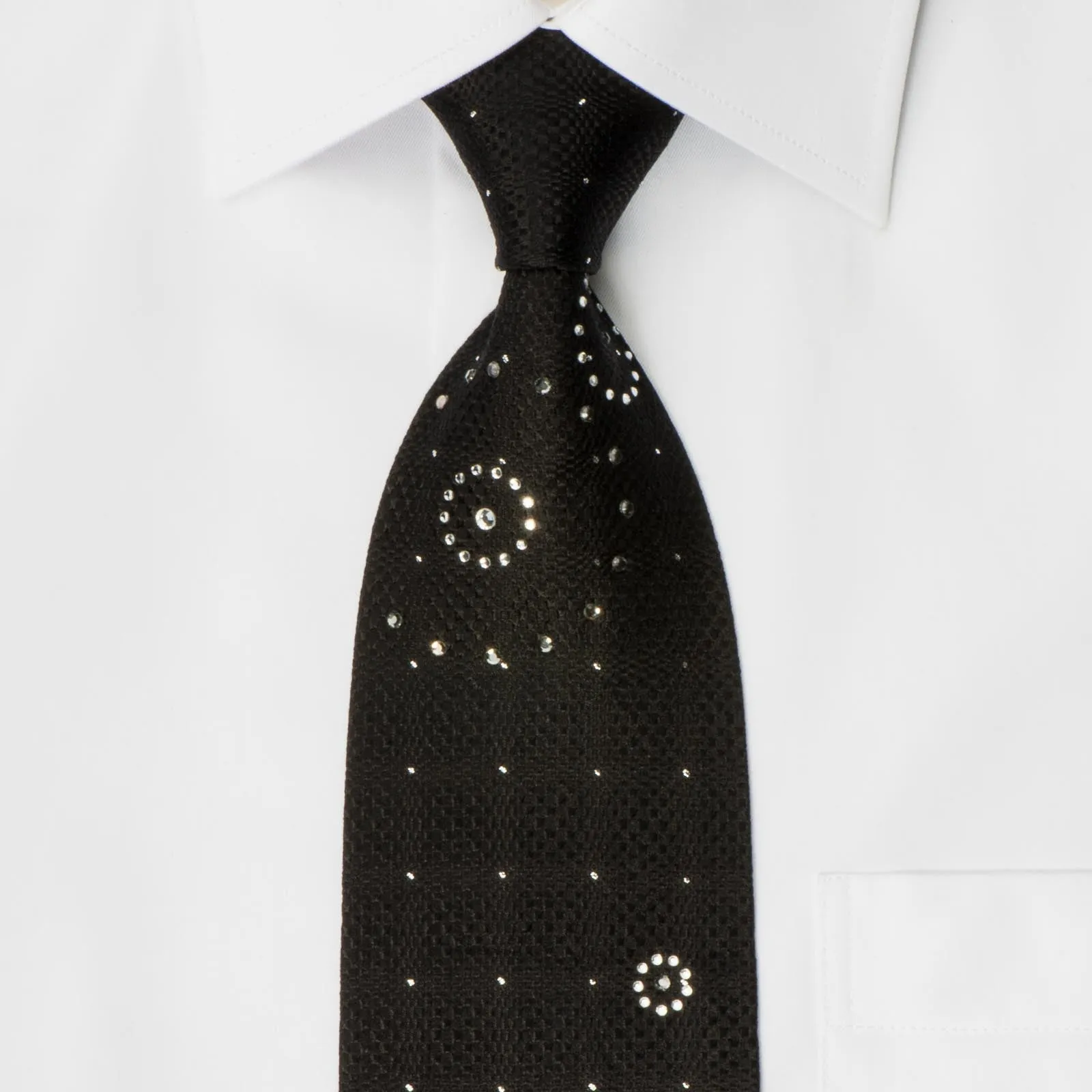 OVO Classic Men's Black Rhinestone Silk Neck Tie With Silver Sparkles