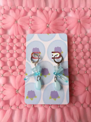 Pastel Blue Floral Teardrop Huggie Earrings | One of a Kind