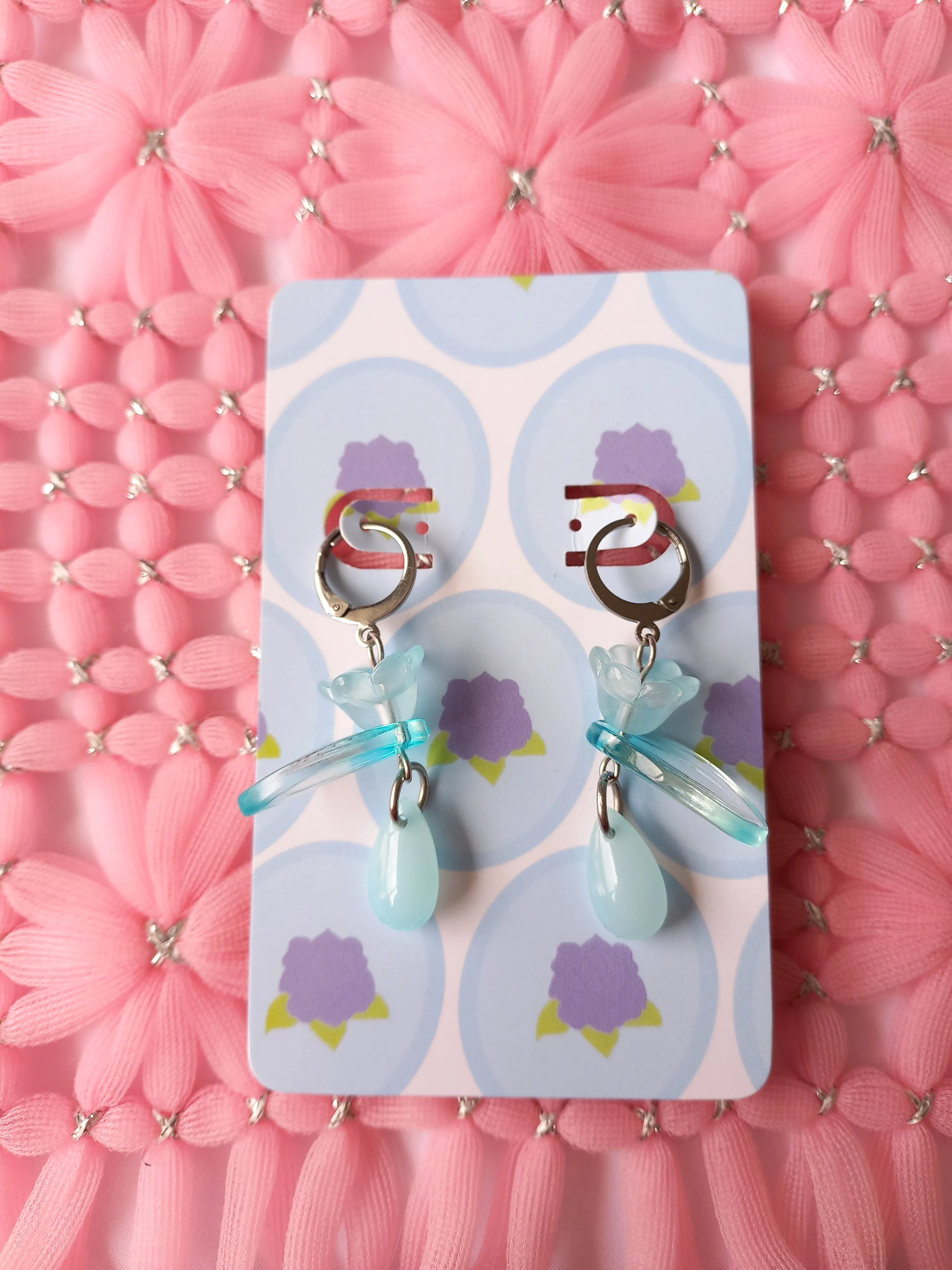 Pastel Blue Floral Teardrop Huggie Earrings | One of a Kind