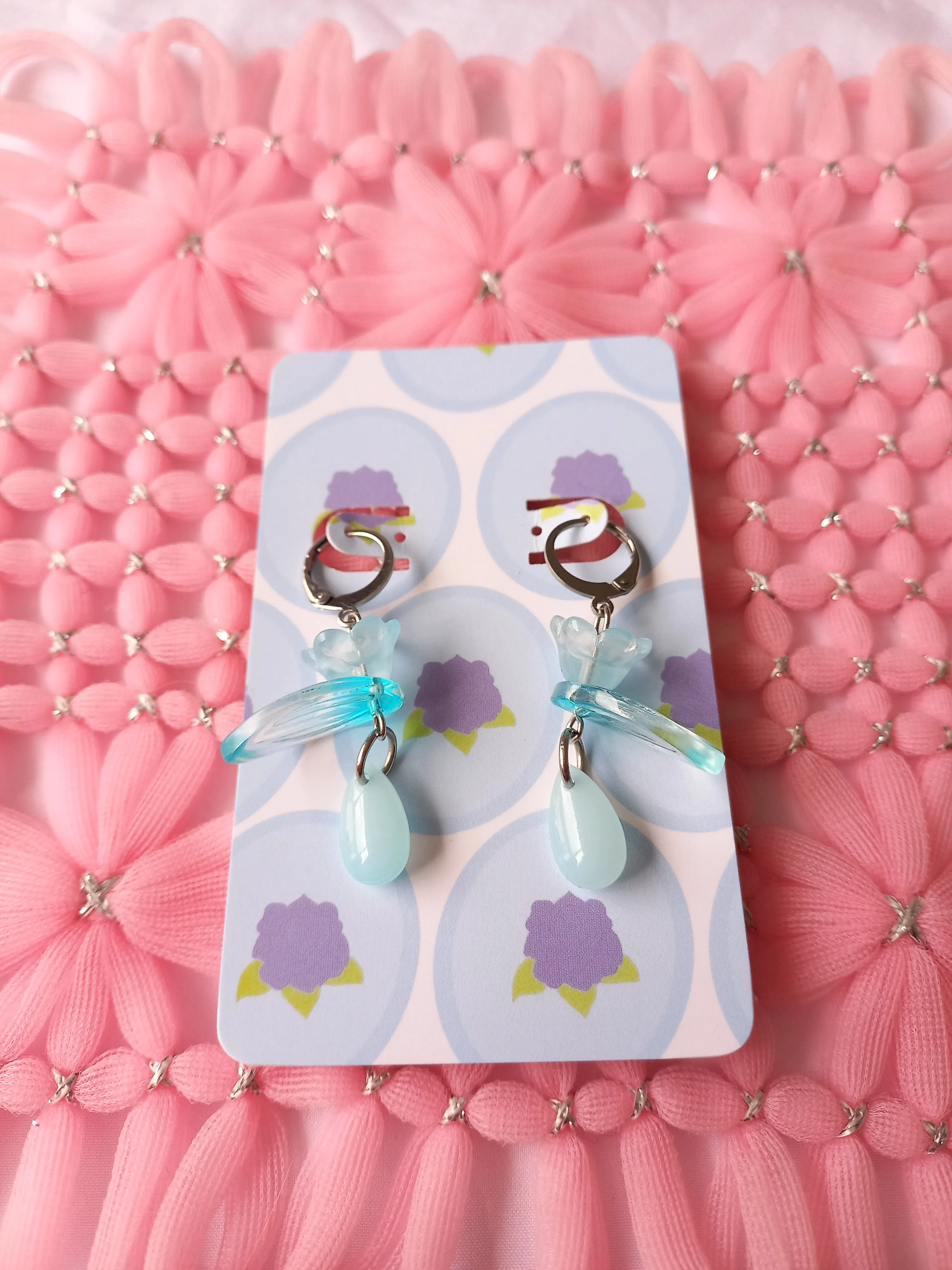 Pastel Blue Floral Teardrop Huggie Earrings | One of a Kind