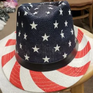 Patriot -- Unisex Paper Straw Fedora -- Red/White/Blue