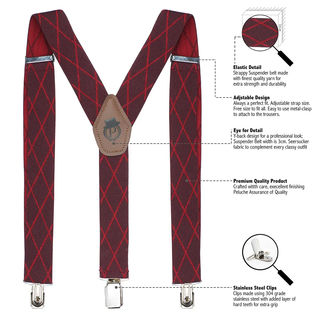 Peluche Striped Crossroad Maroon  3 Clips Suspender for Men (3.5cm width)