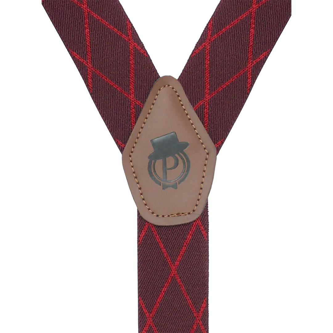 Peluche Striped Crossroad Maroon  3 Clips Suspender for Men (3.5cm width)