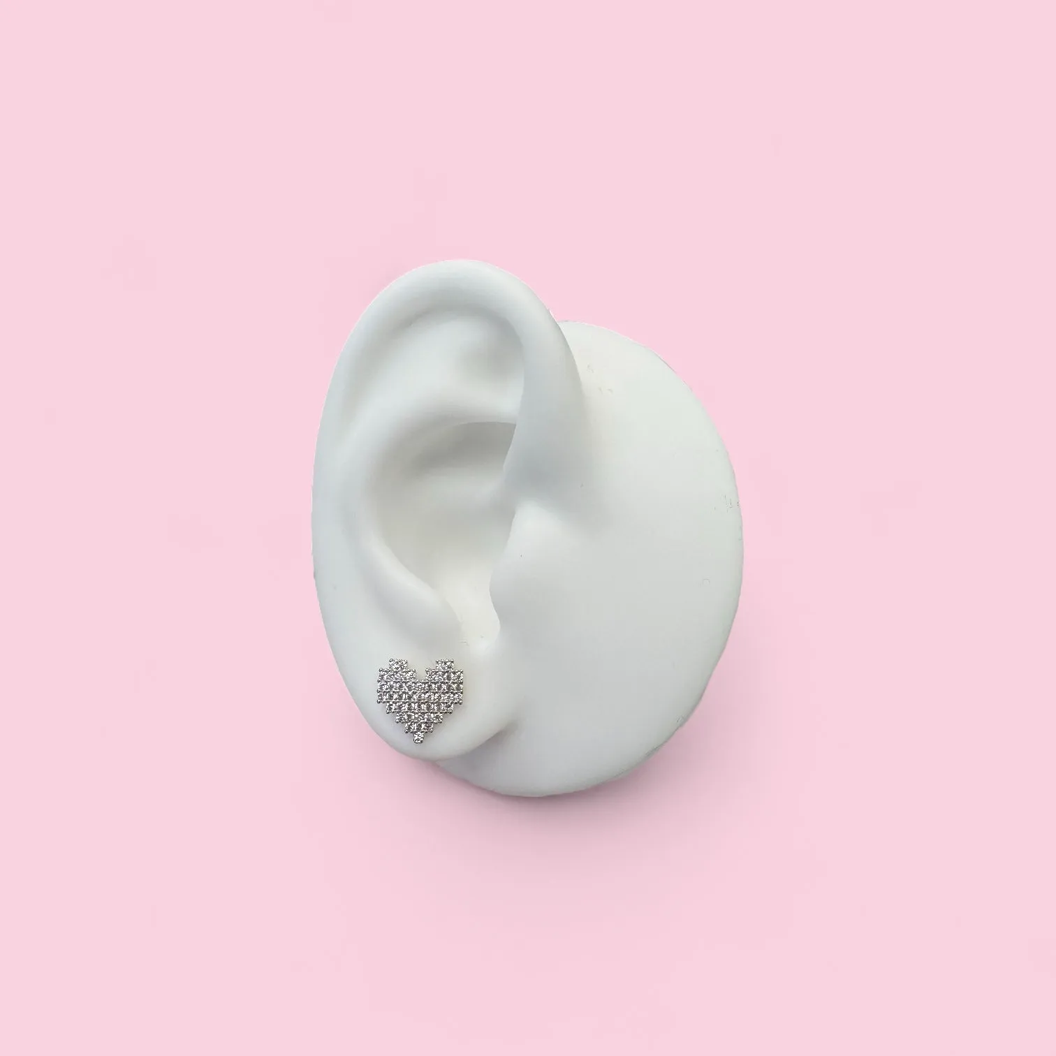 Pixelated Style Heart Stud Earrings - Gold or White Gold