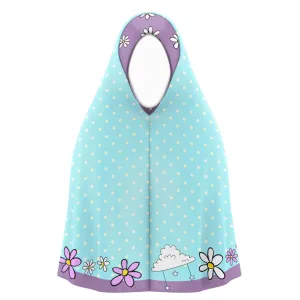 Prayer Hijab with Blue & Purple Daisy Doodles – A Soft and Stylish Choice