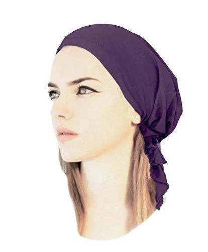 Pre-Tied Cotton Snood Wrap - Head Scarf Hat for Cancer and Chemo in 30 Different Colors and Patterns (Eggplant Purple - 137)