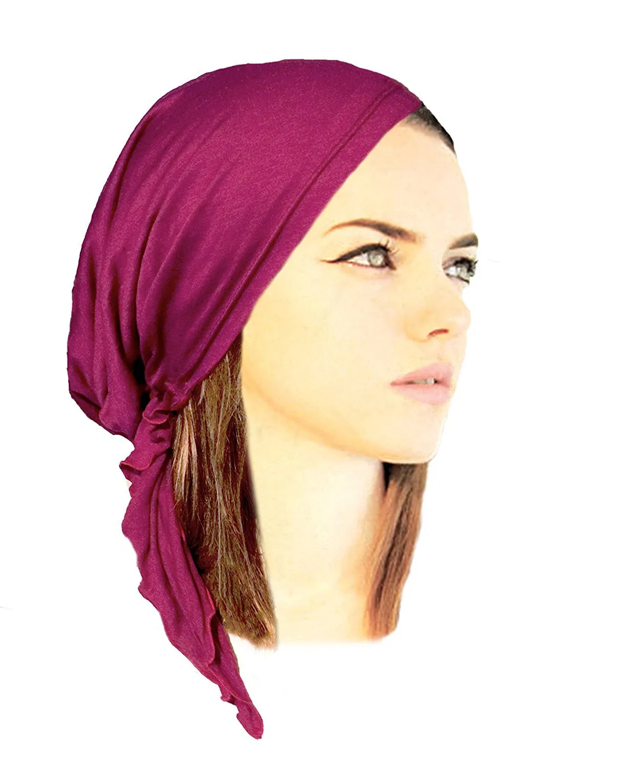 Pre-Tied Soft Cotton Snood Fuchsia Head-Scarf Hat Cancer Chemo Tichel Friendly in 30 Different Colors! (Fuchsia short - 014)