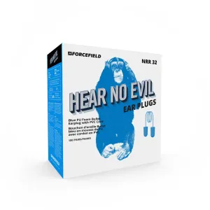 "Hear No Evil" Blue Corded Form Detectable Earplugs, Box of 100 Pair