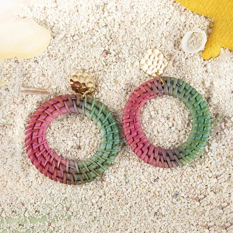 Rattan Raffia Tassel Pendant Earrings