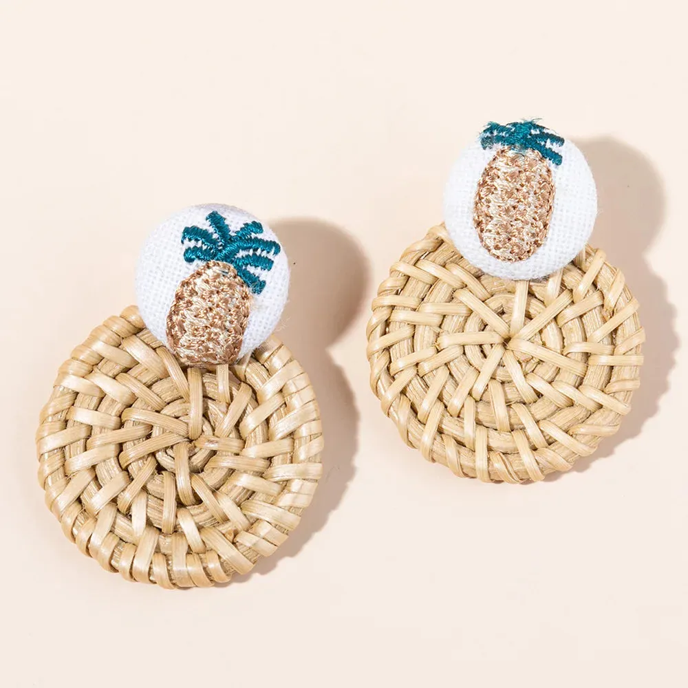 Rattan Raffia Tassel Pendant Earrings