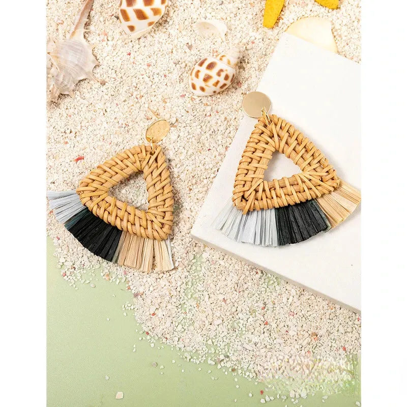 Rattan Raffia Tassel Pendant Earrings