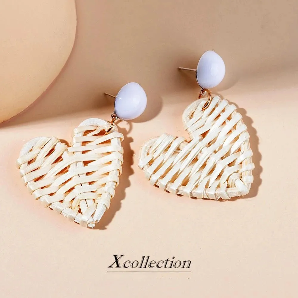 Rattan Raffia Tassel Pendant Earrings