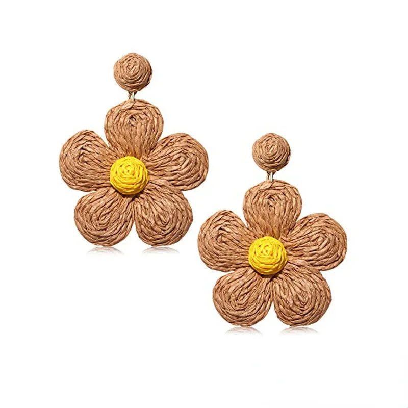 Rattan Raffia Tassel Pendant Earrings