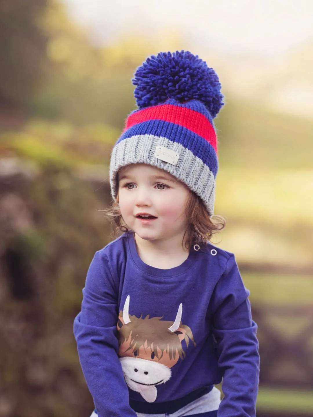 Red and Blue Striped Bobble Hat