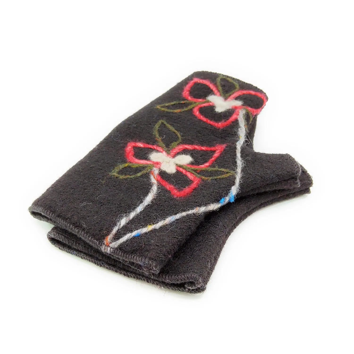 Red Flower Black Fingerless Gloves