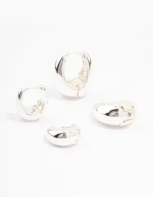 Silver Plated Small & Medium Oval Huggie Earrings