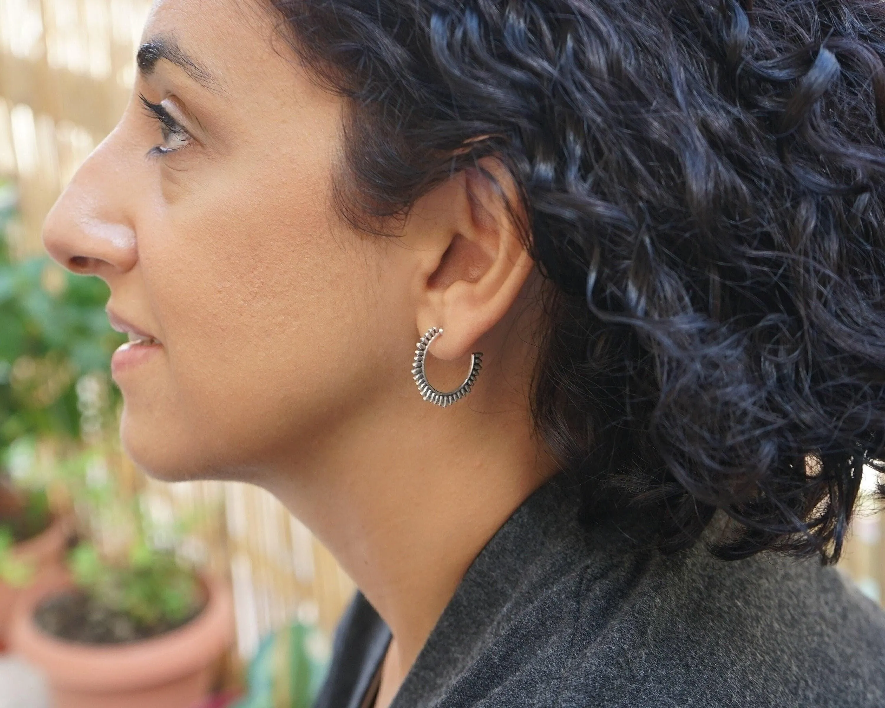 Silver Sun Hoop Earrings