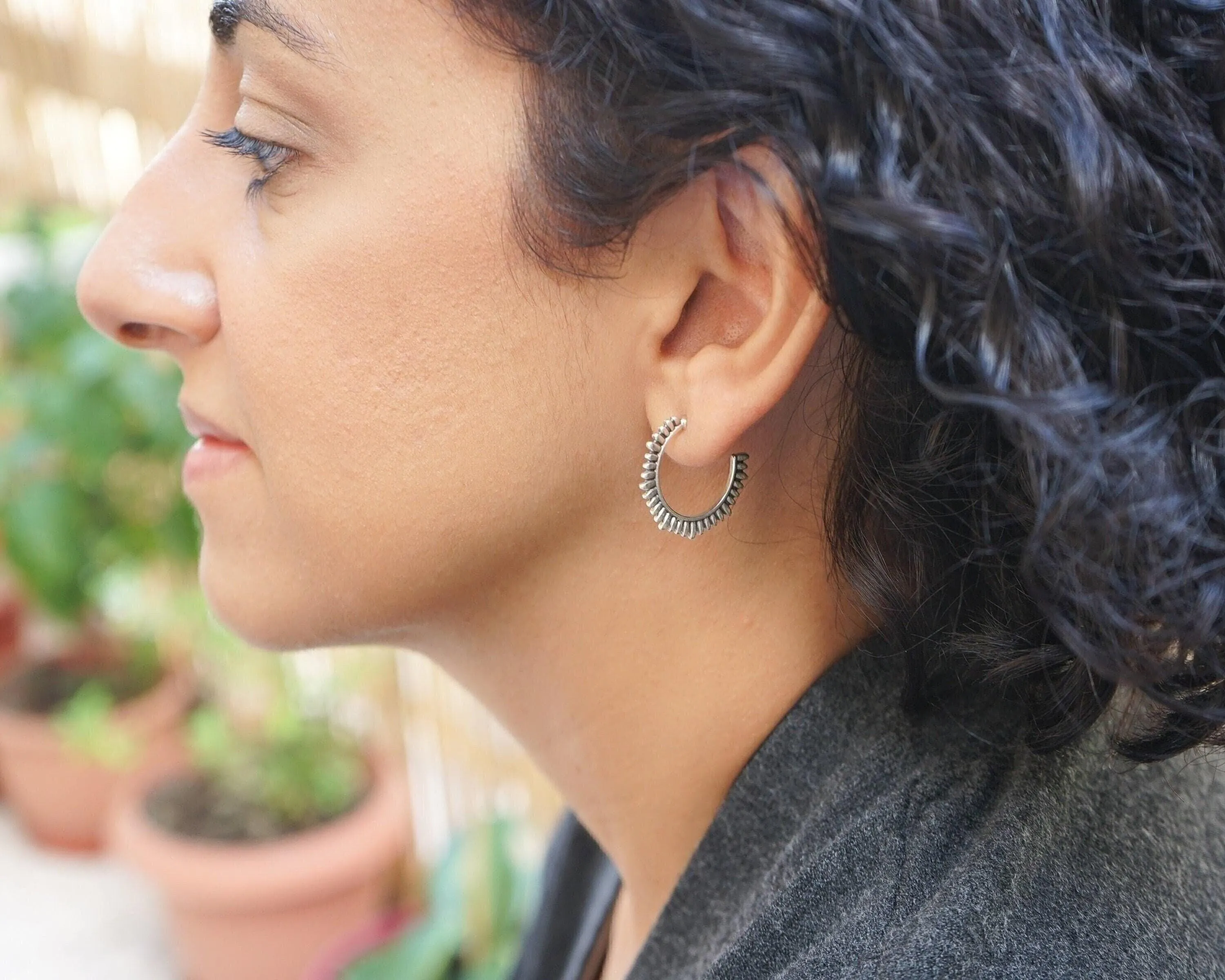 Silver Sun Hoop Earrings