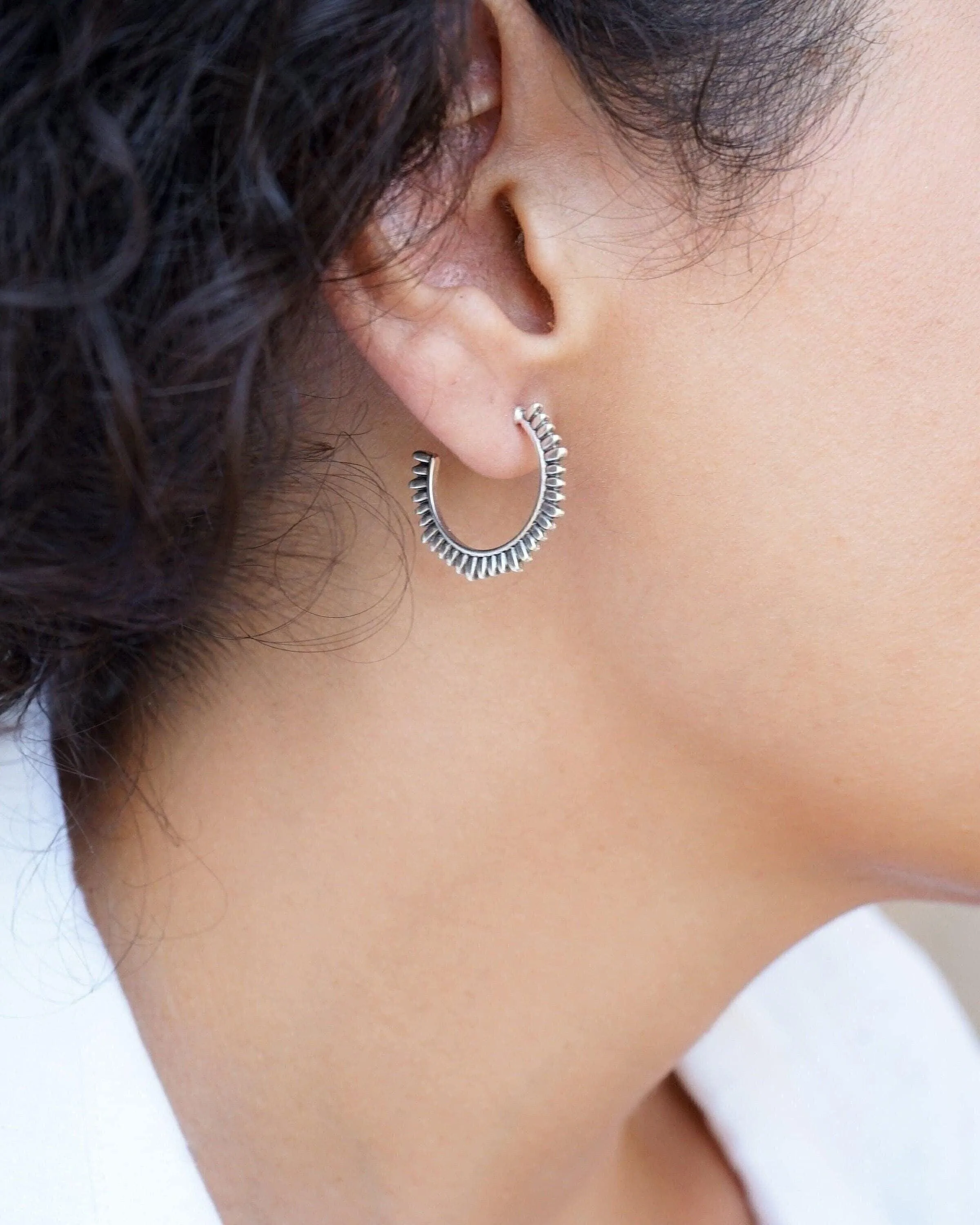 Silver Sun Hoop Earrings