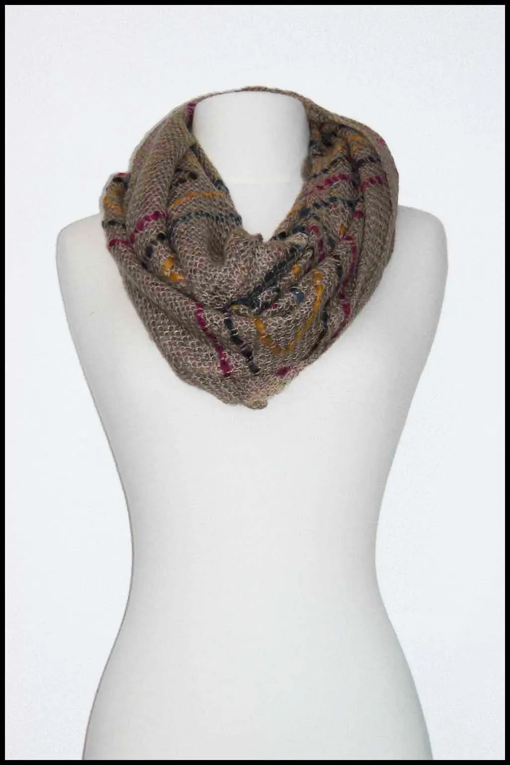 Soft Knit Infinity Scarf with Coloured ZigZag Stitch