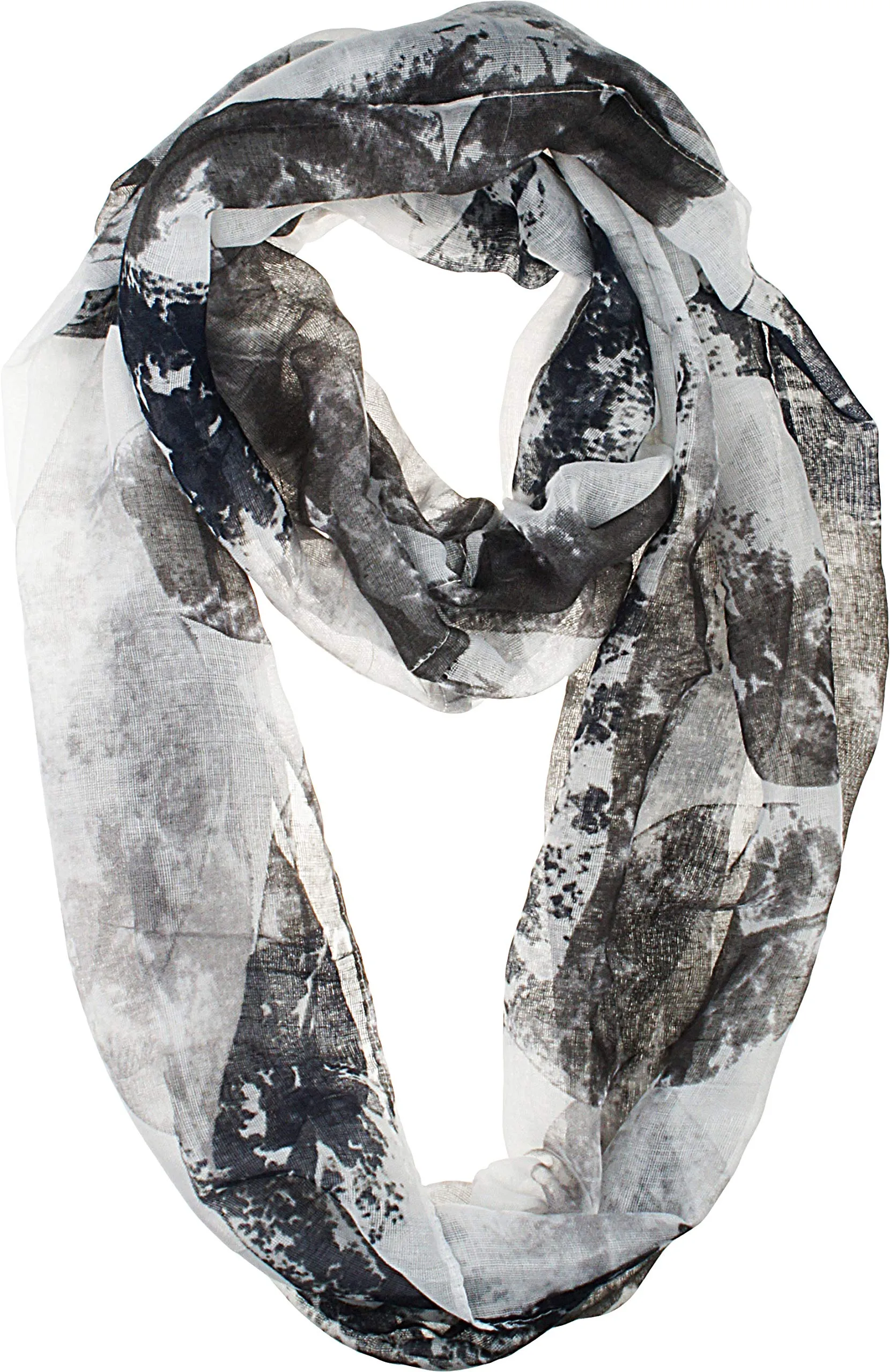 Soft Light Weight Elegant Leaf Print Sheer Infinity Scarf