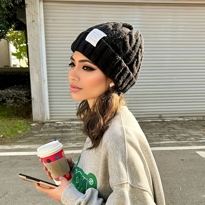 Stylish Knit Beanie with Embellished Logo