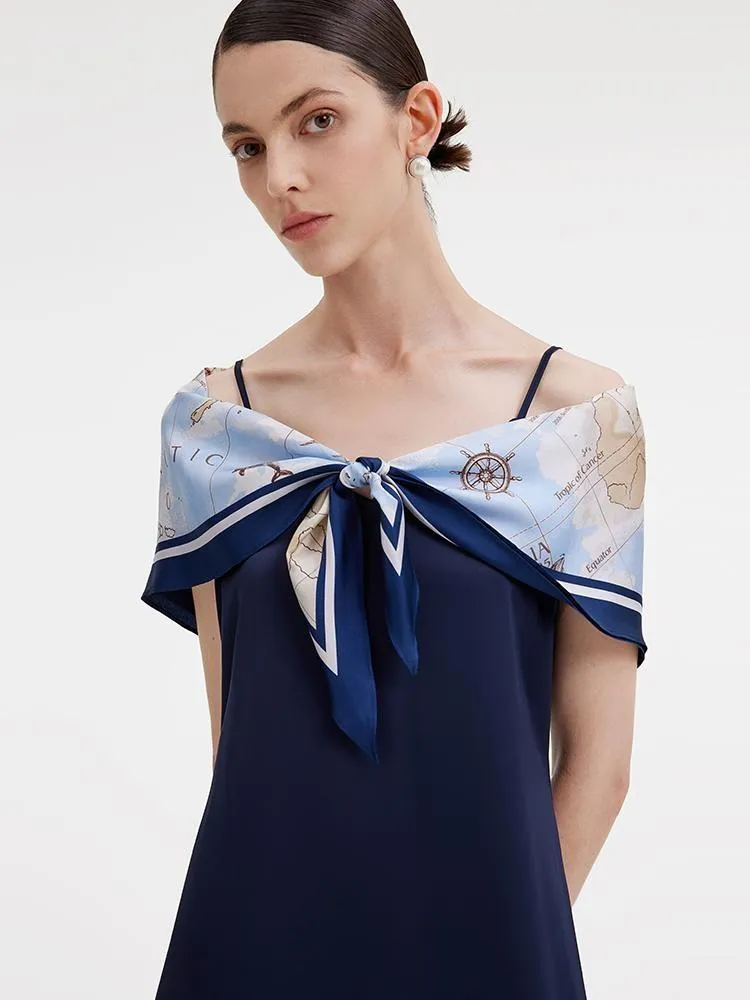 Triacetate Spaghetti Strap Dress And Map Silk Scarf Two-Piece Set