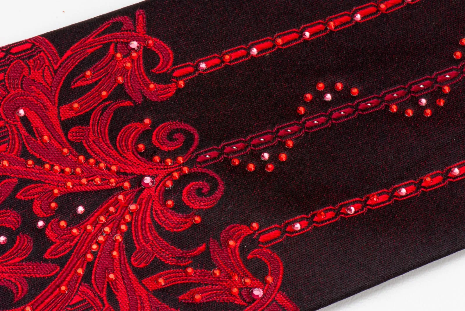 Vito Rufolo Classic Silk Necktie Damask On Burgundy With Red Rhinestones