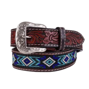 Western Fashion Brown With Blue And Turquoise Beading Belt