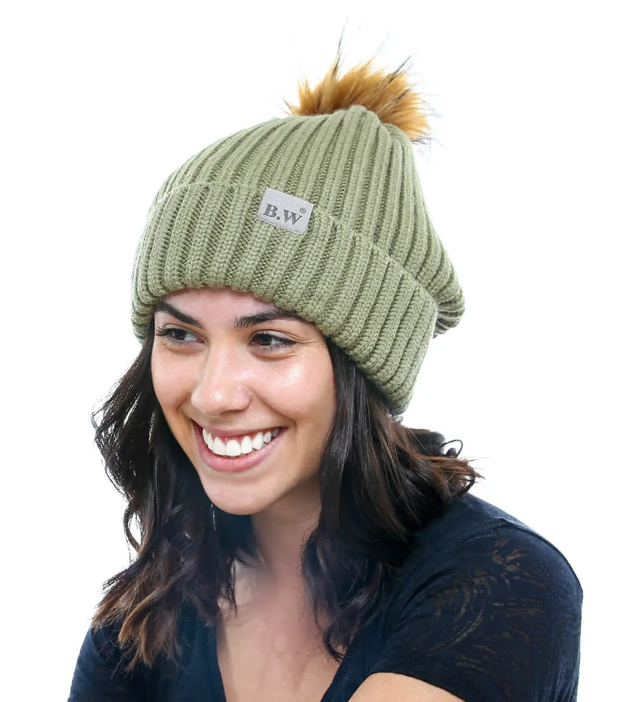 Winter Hat | Satin Lined | Natural Hair | Extra Large Olive Pom Pom