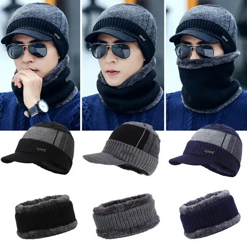 Winter Hats For Men Skullies Beanie Hat Winter Cap Men Women Wool Scarf Caps Set Balaclava Mask Gorras Bonnet Knitted Hat