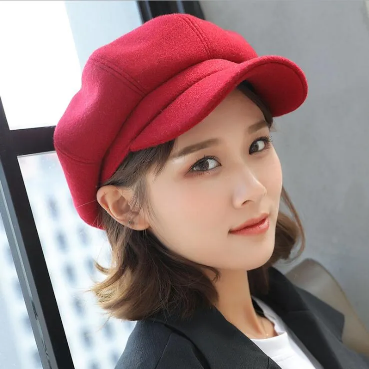 Wool  Women Beret Autumn Winter Octagonal Cap Hats Stylish Artist Painter