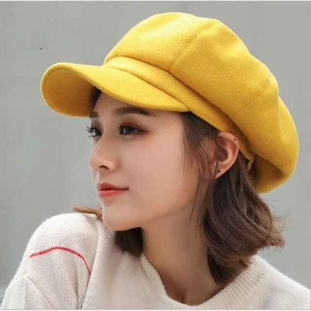 Wool  Women Beret Autumn Winter Octagonal Cap Hats Stylish Artist Painter