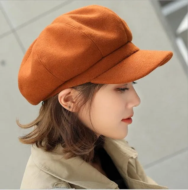 Wool  Women Beret Autumn Winter Octagonal Cap Hats Stylish Artist Painter