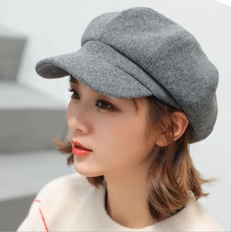 Wool  Women Beret Autumn Winter Octagonal Cap Hats Stylish Artist Painter