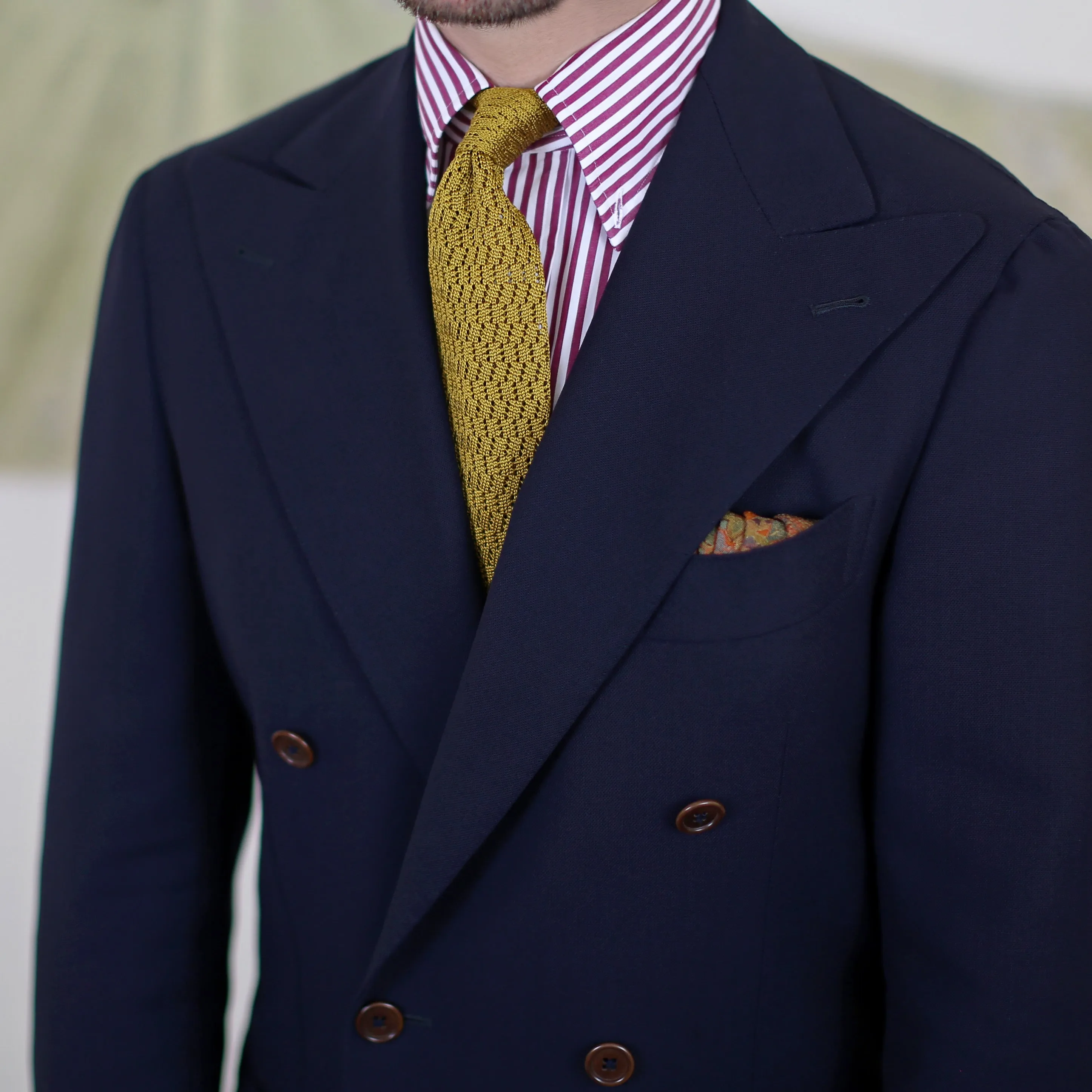 Zigzag Silk Knit Tie - Mustard