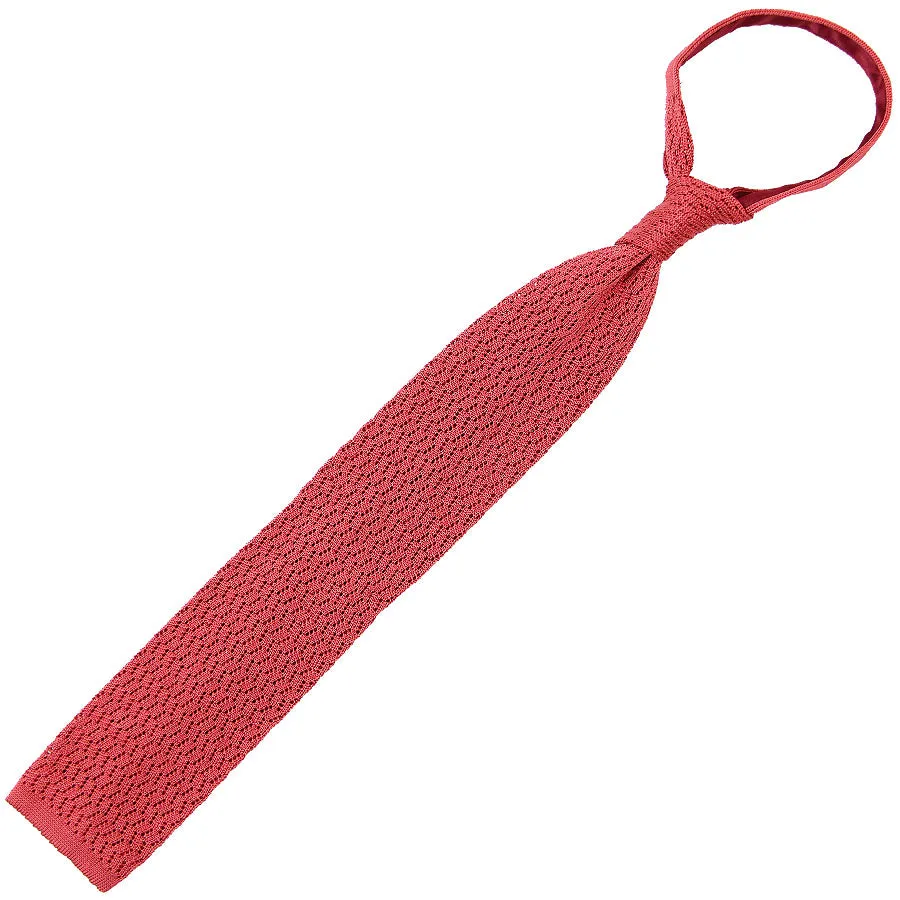 Zigzag Silk Knit Tie - Salmon